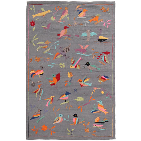 Embroidery Kilim Area Rug Handmade Gray Animal 4x6 ft
