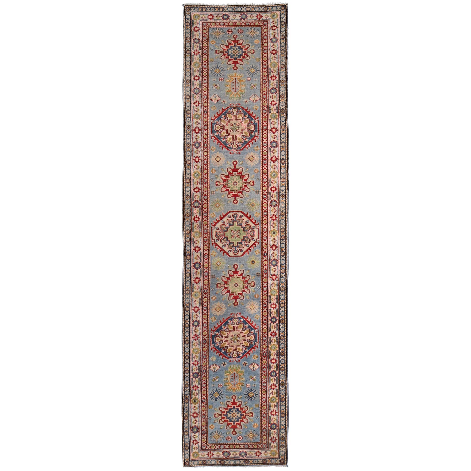 Kazak Rug Handmade Blue Medallion 13' Runner