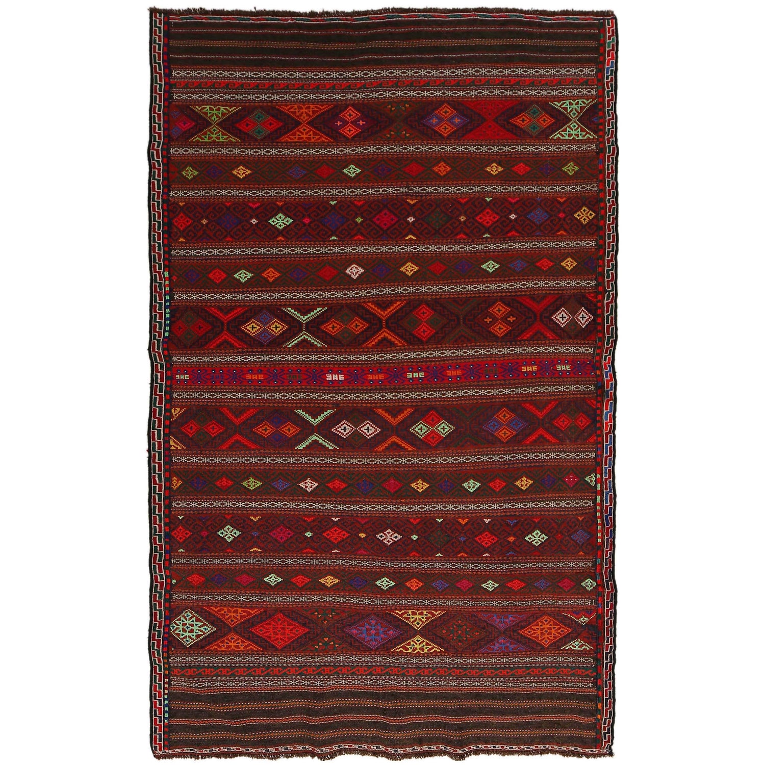 Laghari Kilim Area Rug Handmade Multi Geometric 4x6 ft