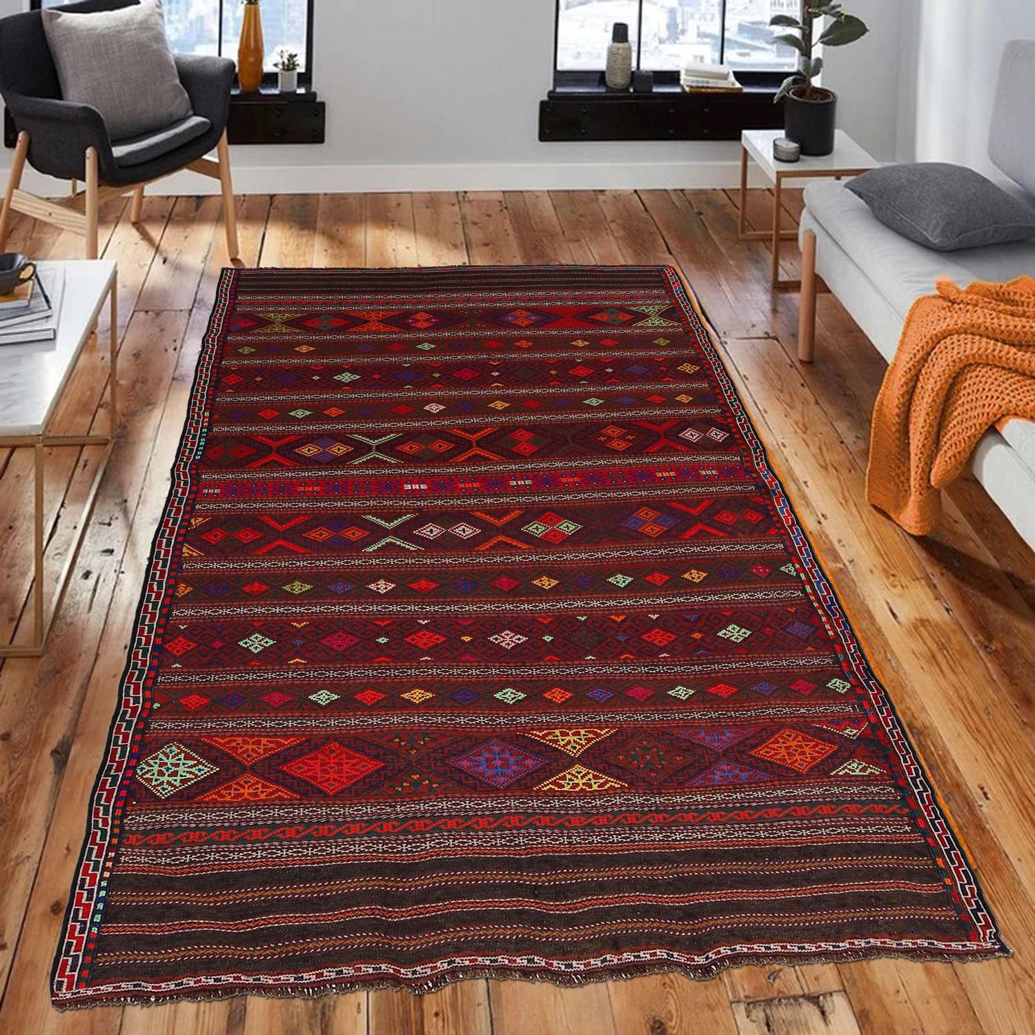 Laghari Kilim Area Rug Handmade Multi Geometric 4x6 ft