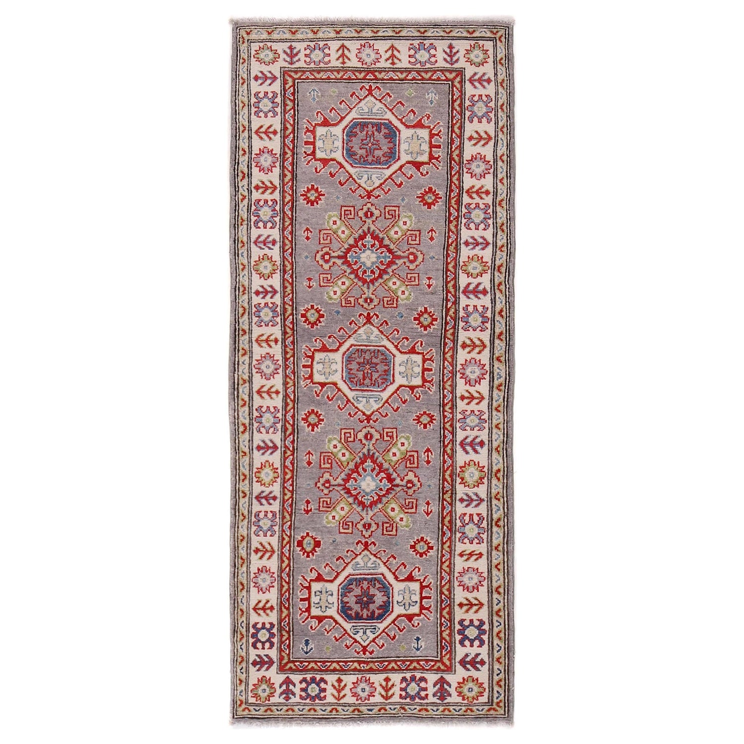Kazak Rug Handmade Gray Medallion 6' Runner