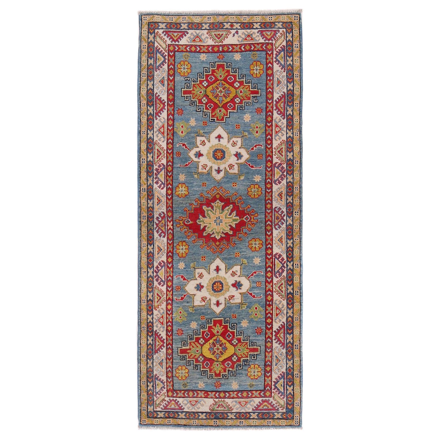 Kazak Rug Handmade Blue Medallion 6' Runner