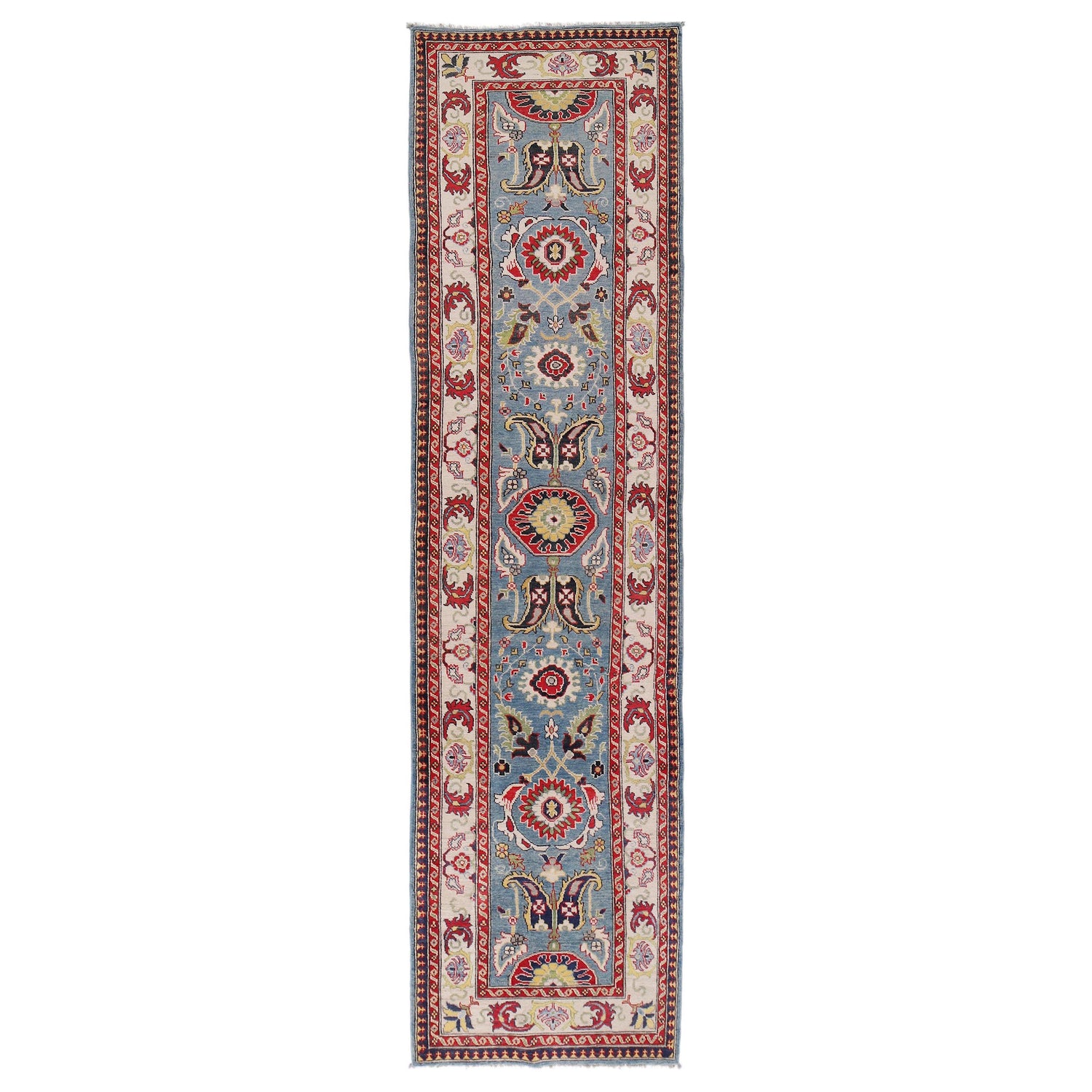 Kazak Rug Handmade Blue Medallion 13' Runner