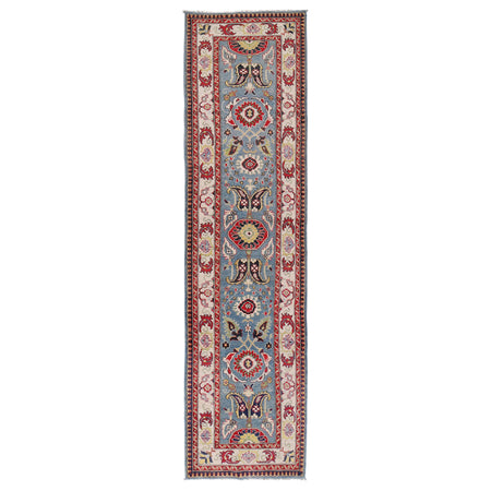 Kazak Rug Handmade Blue Medallion 13' Runner
