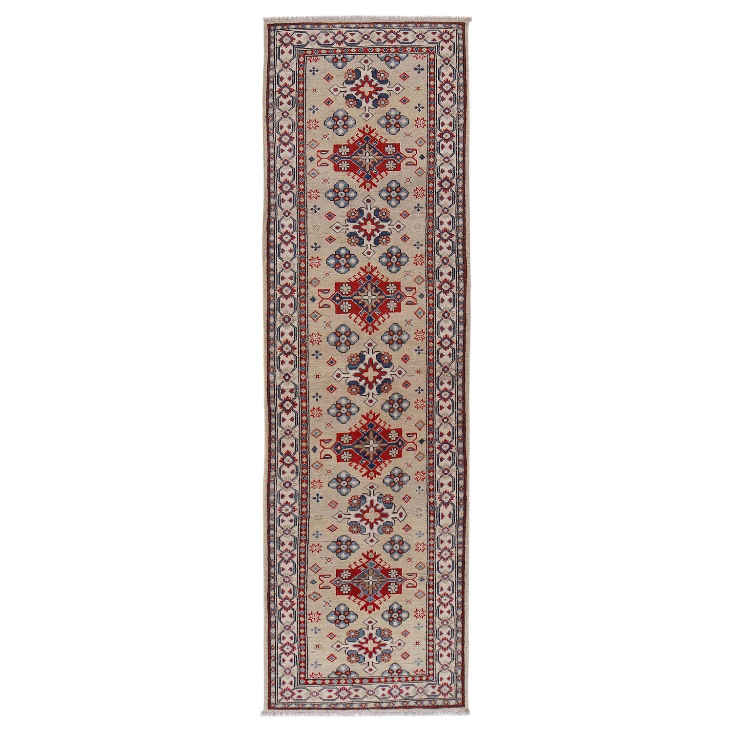 Kazak Rug Handmade Beige Medallion 10' Runner