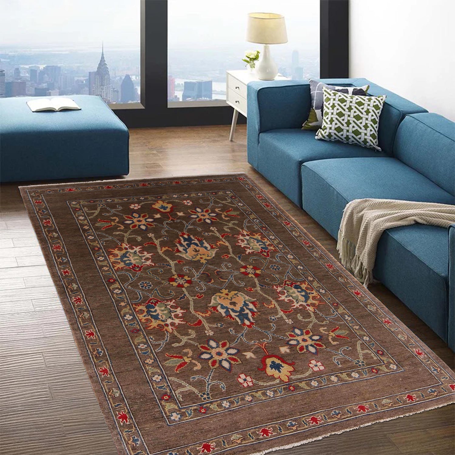 Sultani Area Rug Handmade Brown Floral 4x6 ft