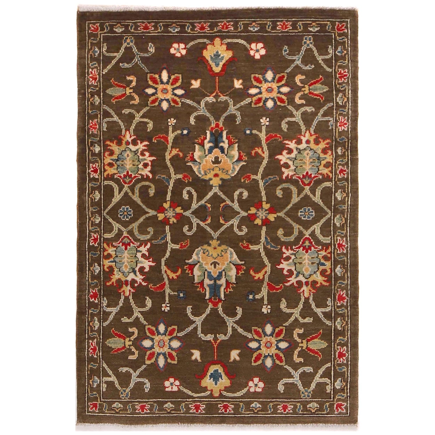 Sultani Area Rug Handmade Brown Floral 3x5 ft