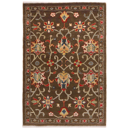 Sultani Area Rug Handmade Brown Floral 3x5 ft
