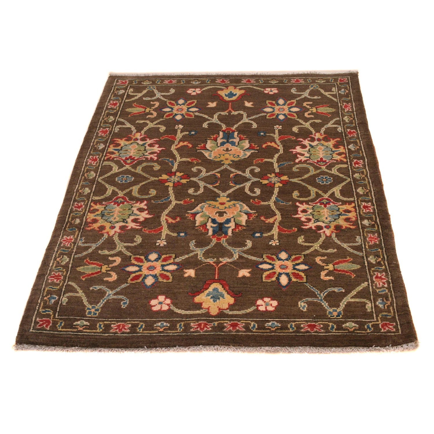 Sultani Area Rug Handmade Brown Floral 3x5 ft