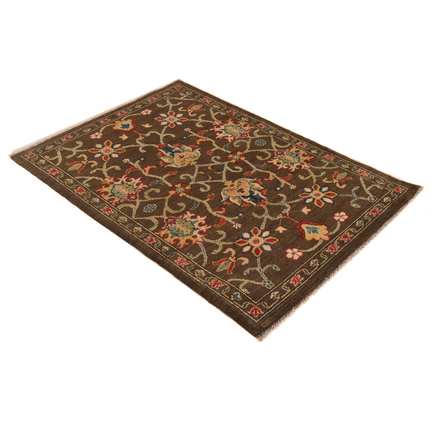 Sultani Area Rug Handmade Brown Floral 3x5 ft