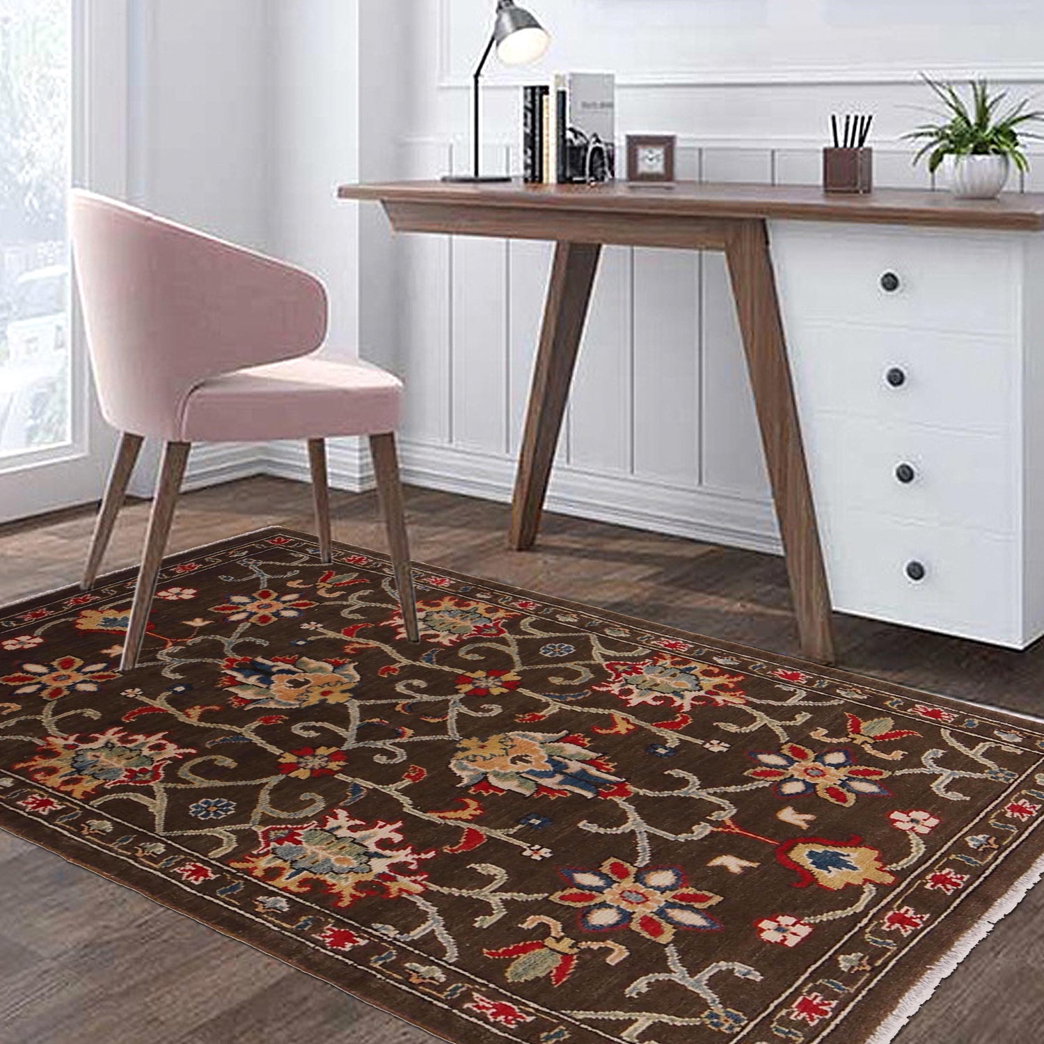 Sultani Area Rug Handmade Brown Floral 3x5 ft