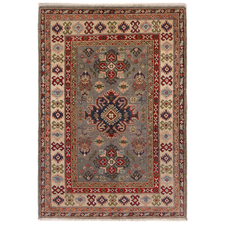 Kazak Rug Handmade Gray Medallion 3x5 ft