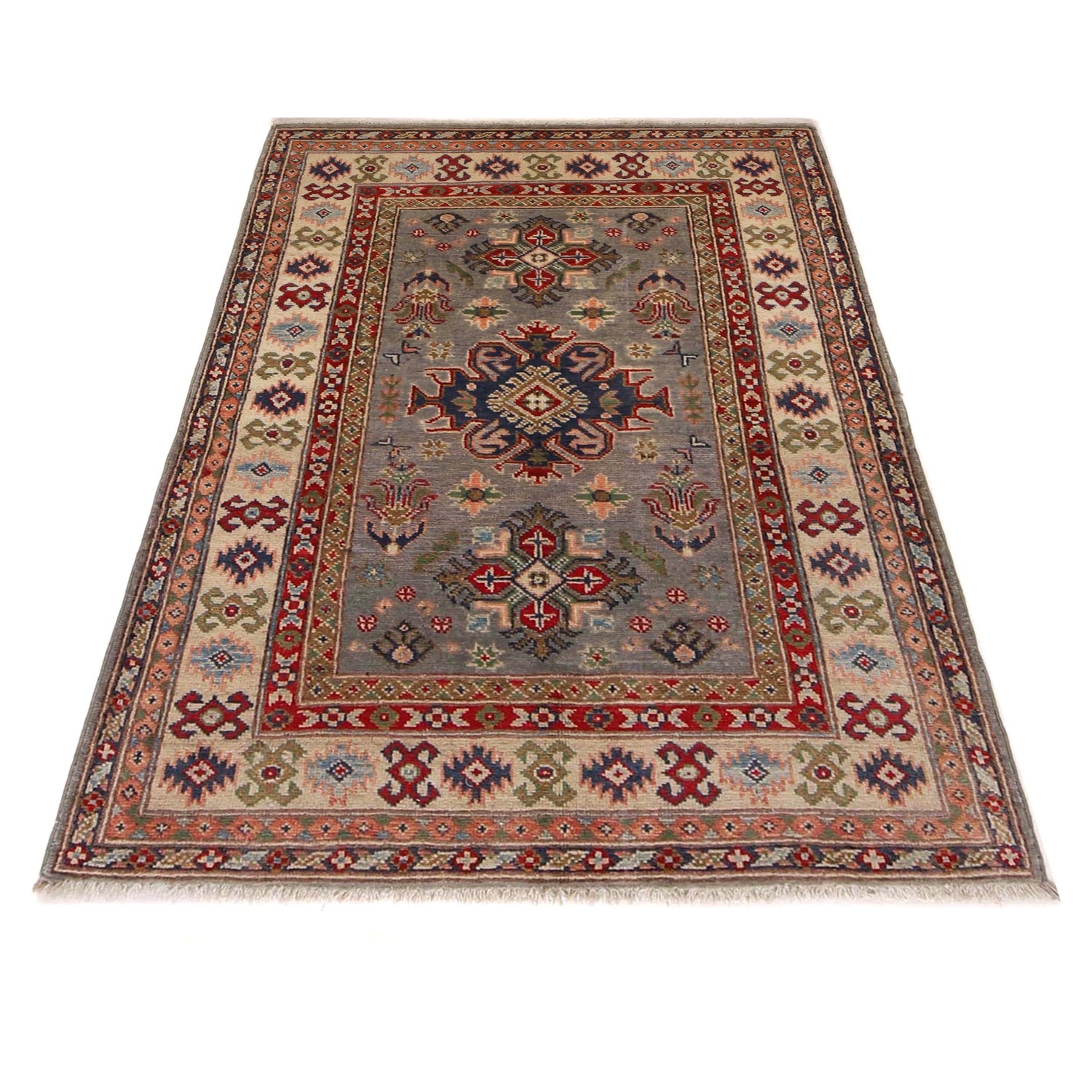 Kazak Rug Handmade Gray Medallion 3x5 ft