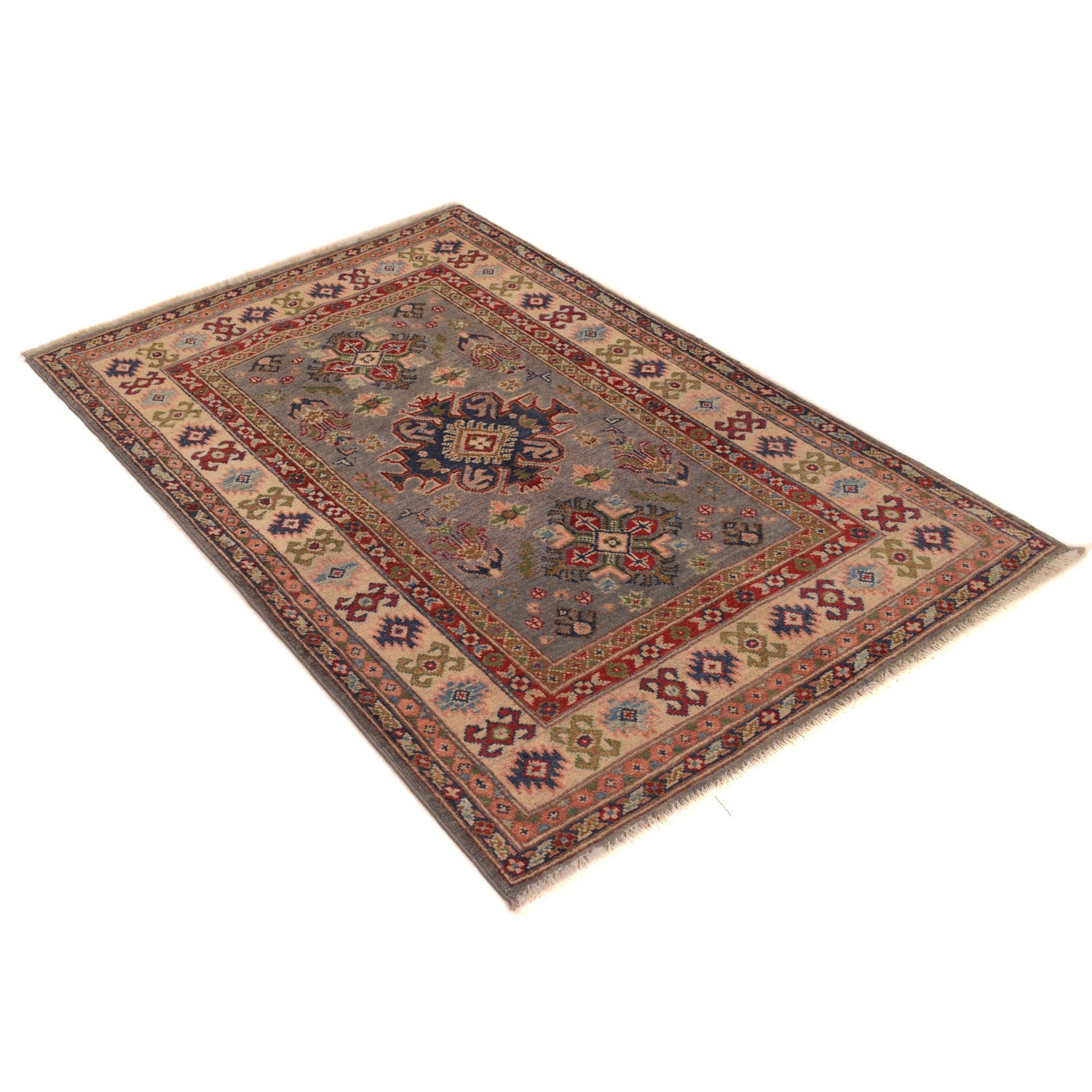 Kazak Rug Handmade Gray Medallion 3x5 ft