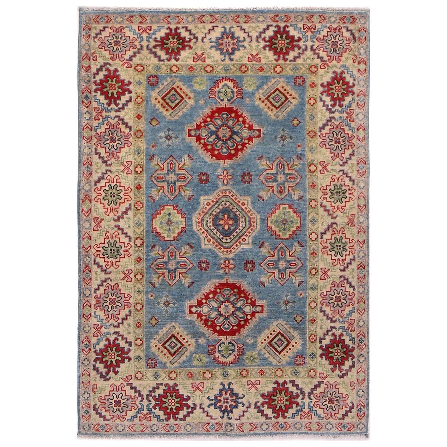 Kazak Rug Handmade Blue Medallion 3x5 ft