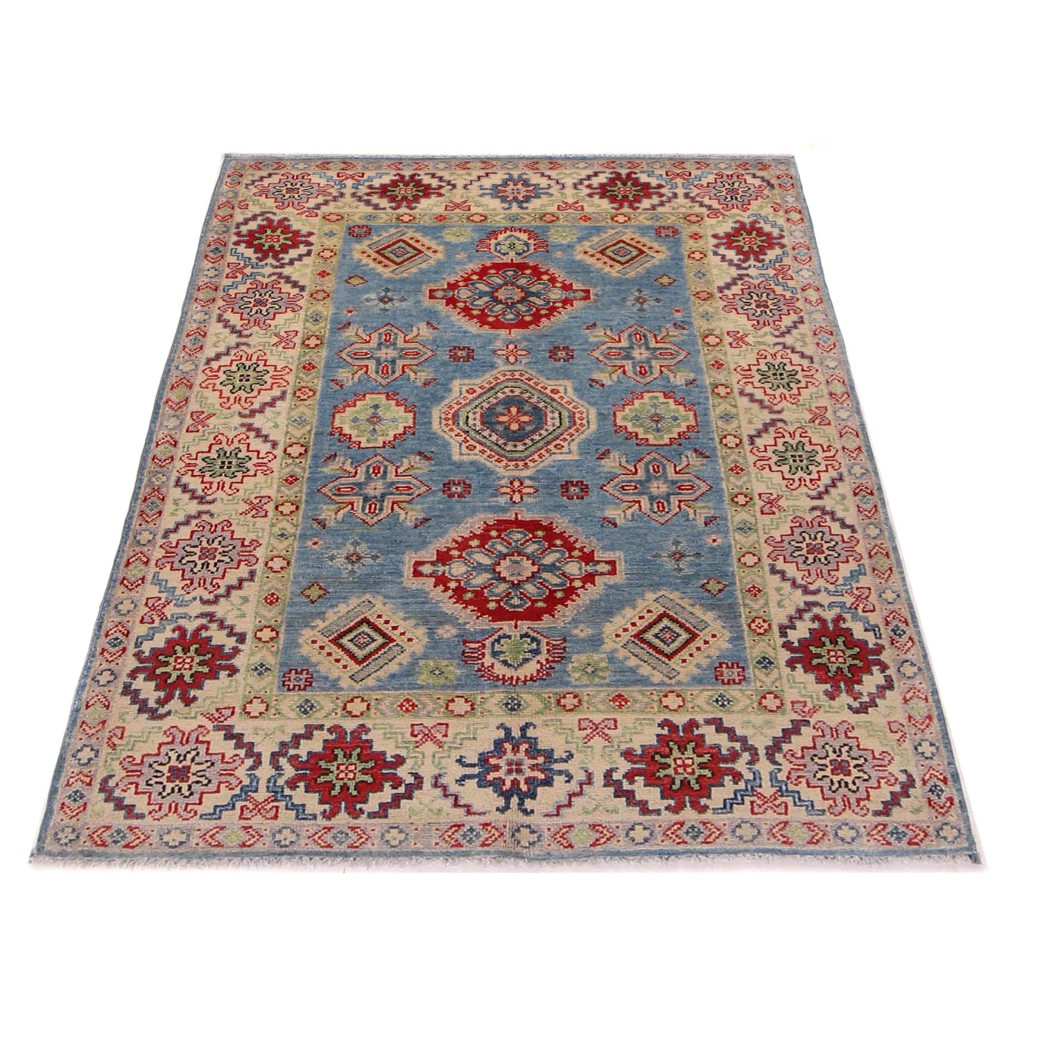 Kazak Rug Handmade Blue Medallion 3x5 ft