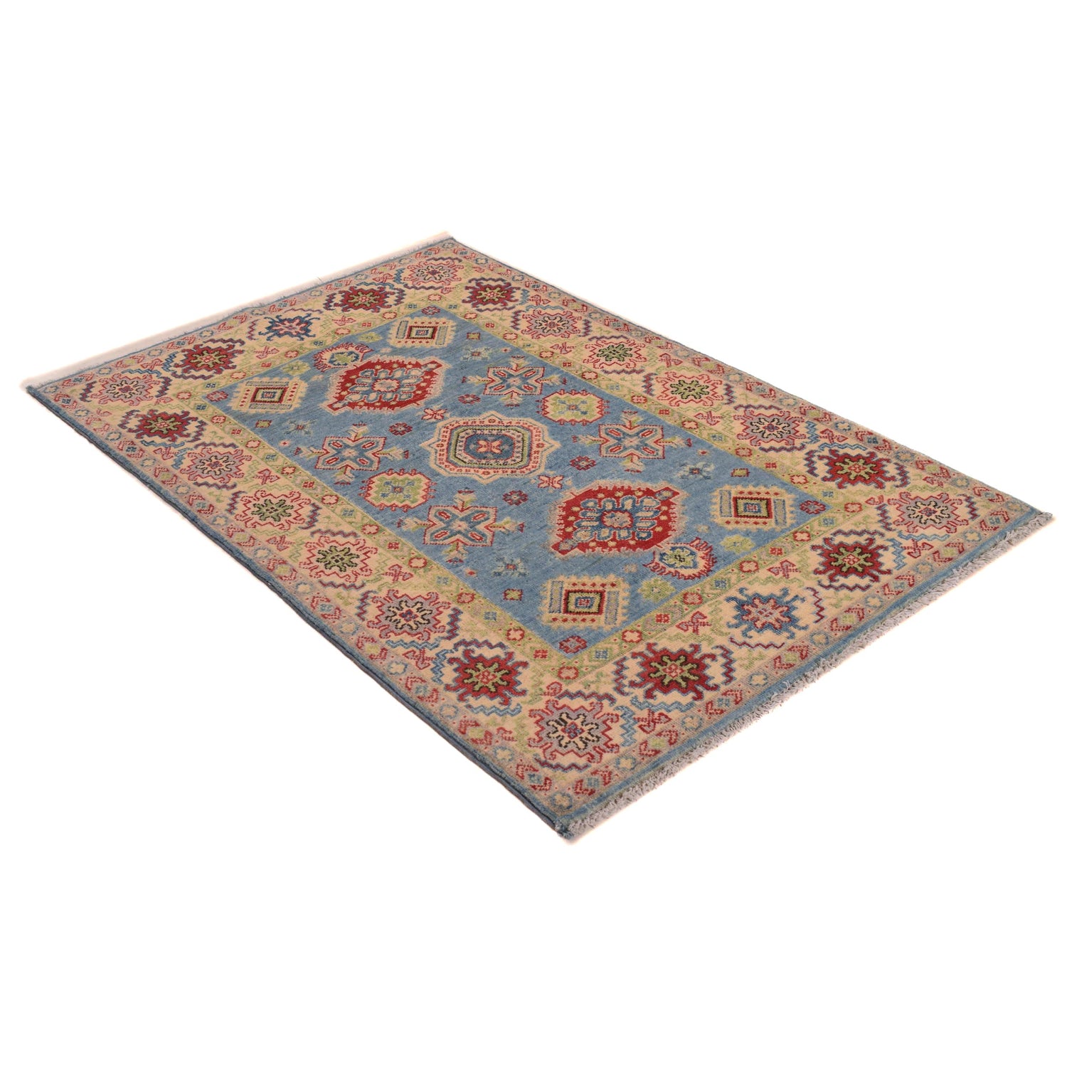 Kazak Rug Handmade Blue Medallion 3x5 ft