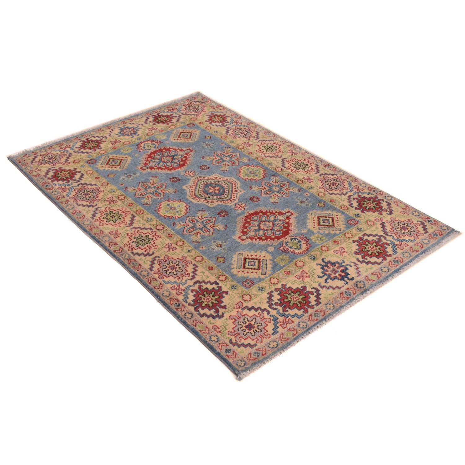 Kazak Rug Handmade Blue Medallion 3x5 ft