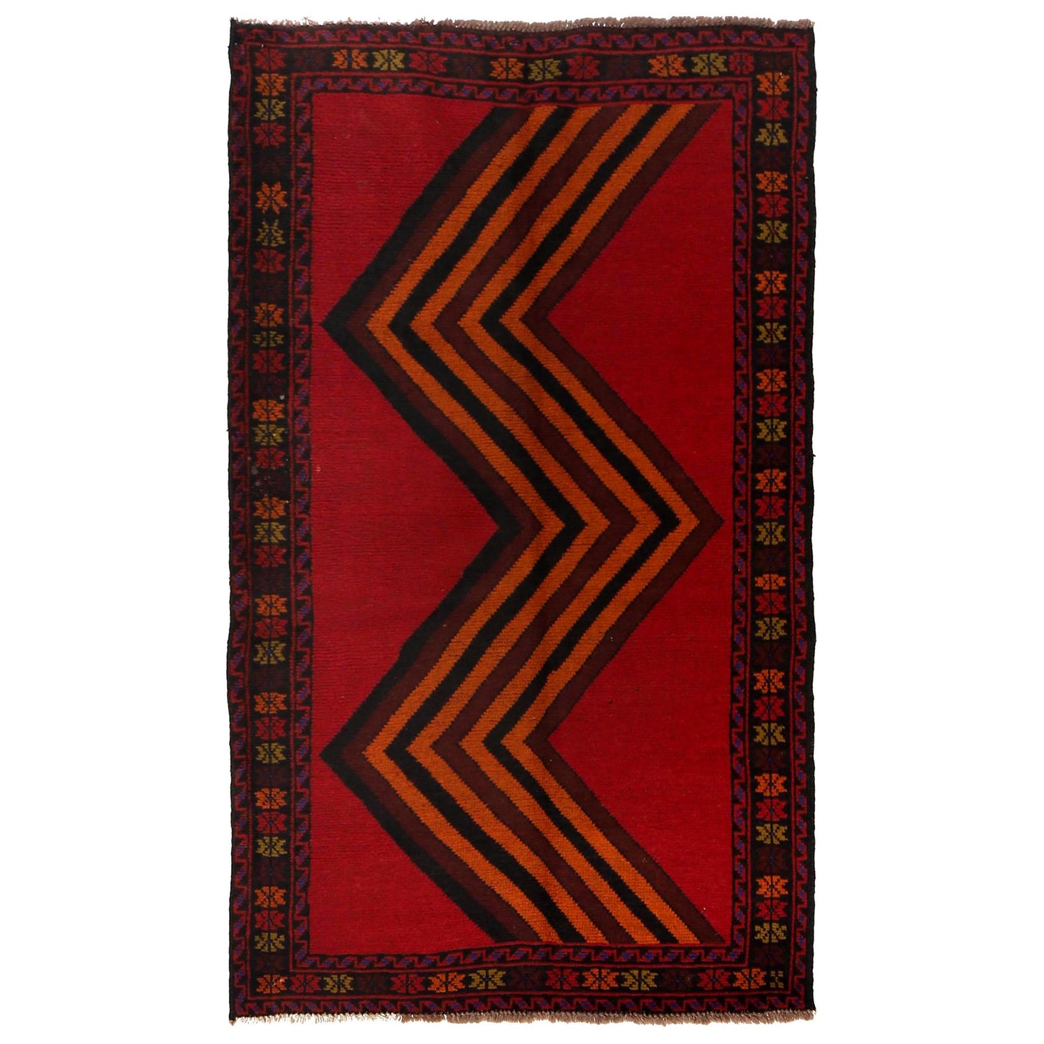 Baluchi Rug Handmade Red Geometric 4x6 ft