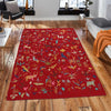 Embroidery Kilim Area Rug Handmade Red Animal 4x7 ft