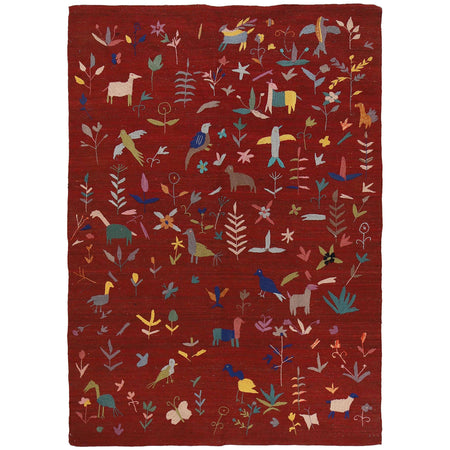 Embroidery Kilim Area Rug Handmade Red Animal 5x8 ft