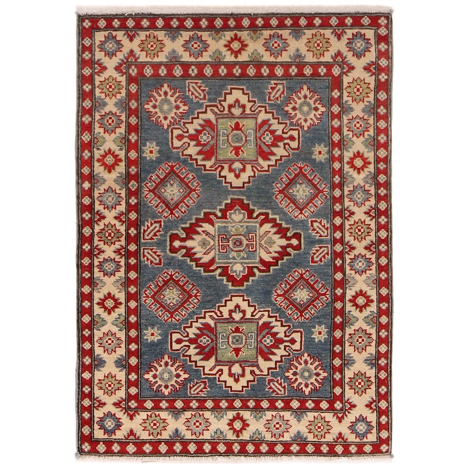 Kazak Rug Handmade Blue Medallion 3x5 ft