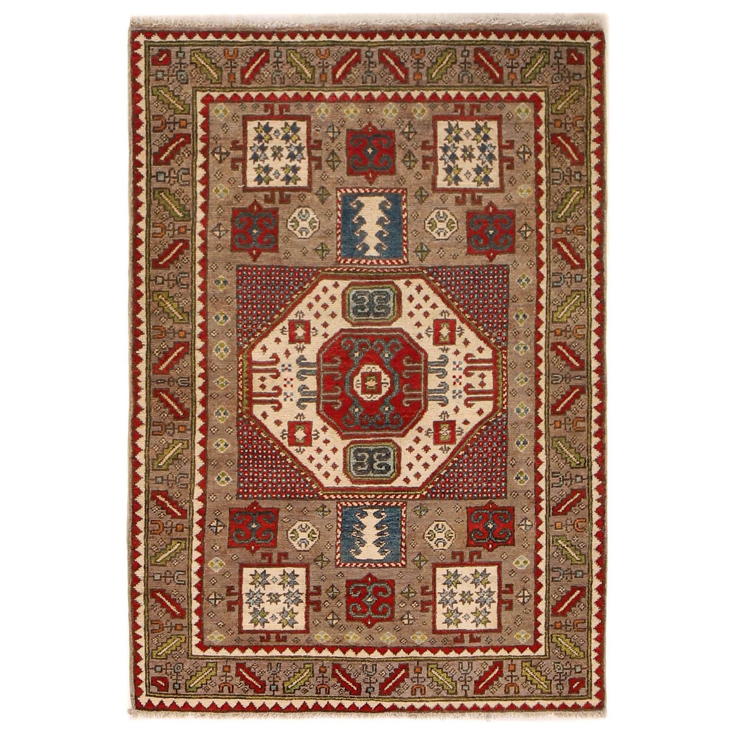 Mamluk Area Rug Handmade Brown Medallion 3x5 ft