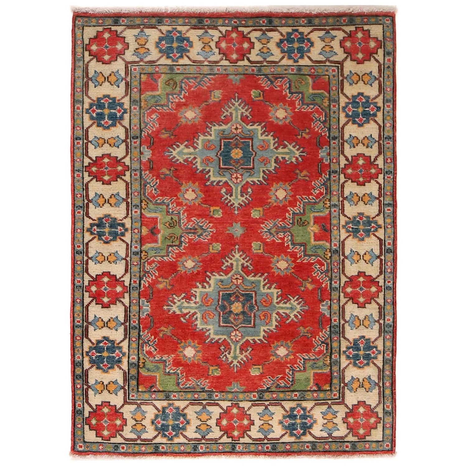 Kazak Rug Handmade Red Medallion 3x5 ft