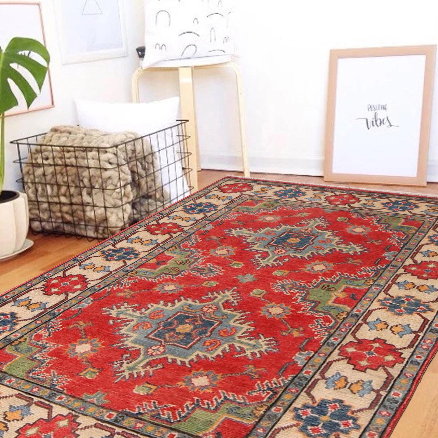 Kazak Rug Handmade Red Medallion 3x5 ft