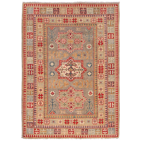 Kazak Rug Handmade Gray Medallion 4x6 ft