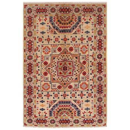 Kazak Rug Handmade Beige Medallion 3x5 ft