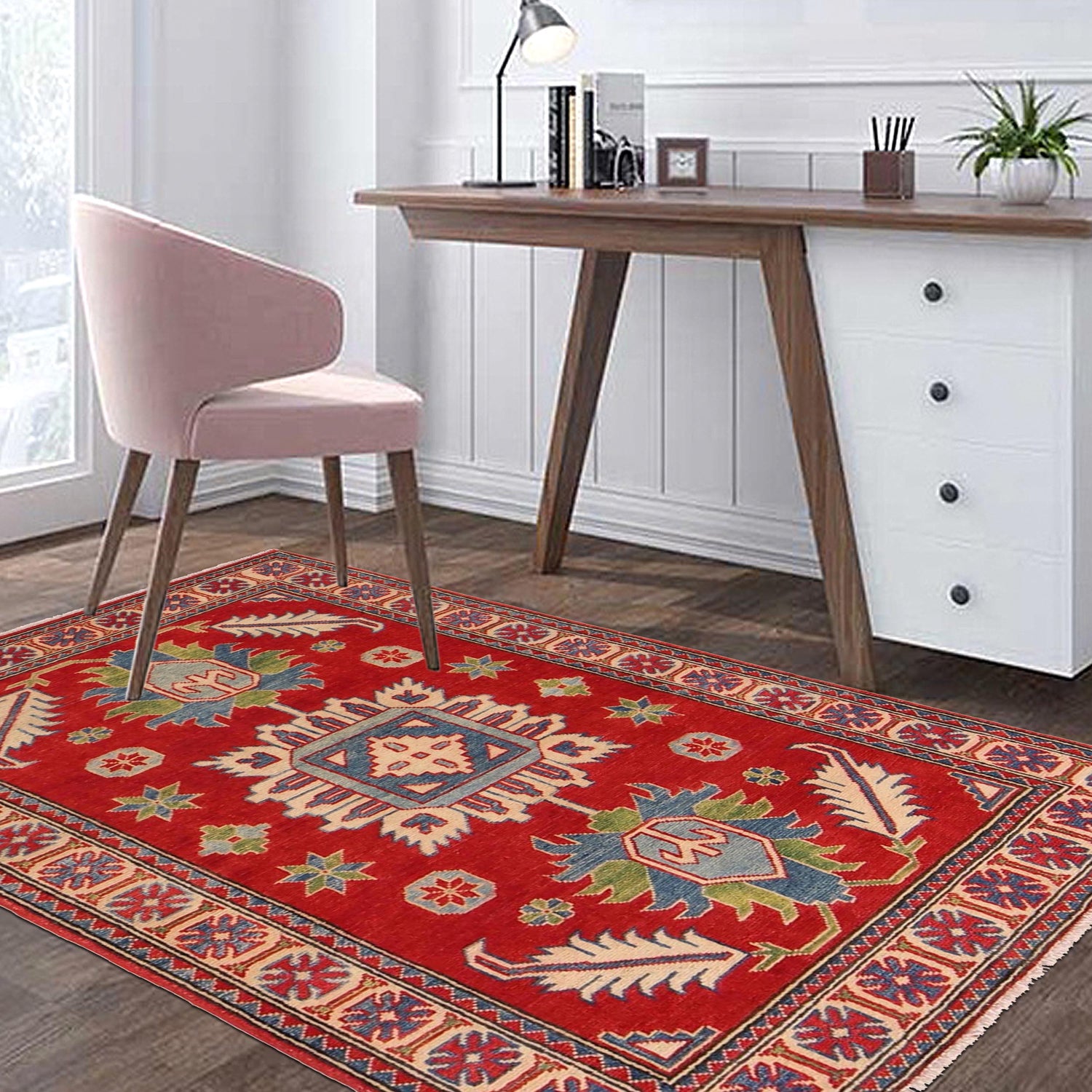 Kazak Rug Handmade Red Medallion 3x5 ft