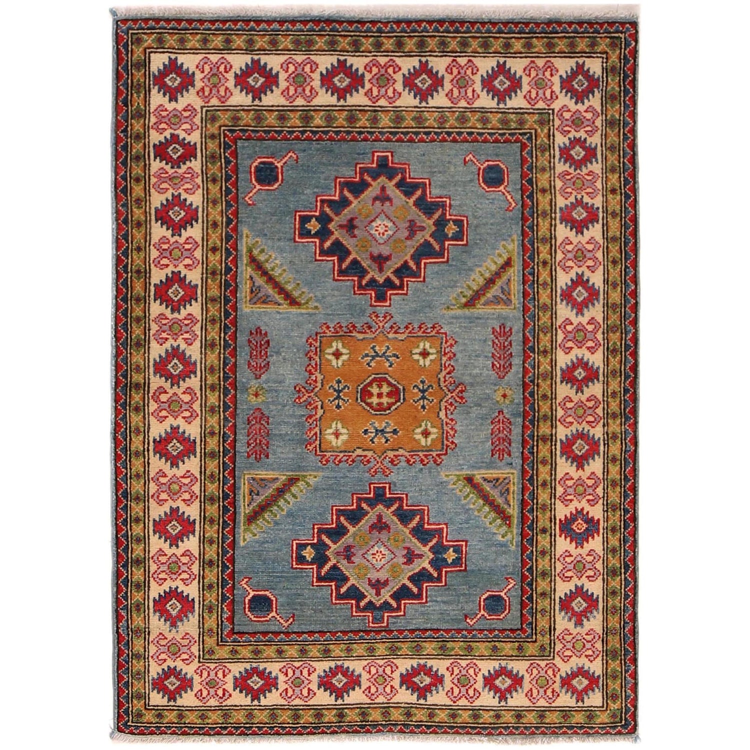 Kazak Rug Handmade Blue Medallion 3x5 ft