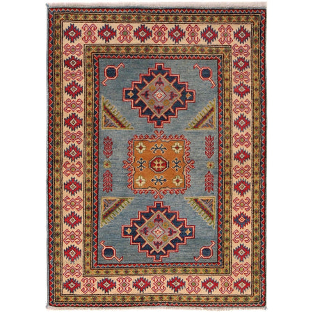 Kazak Rug Handmade Blue Medallion 3x5 ft