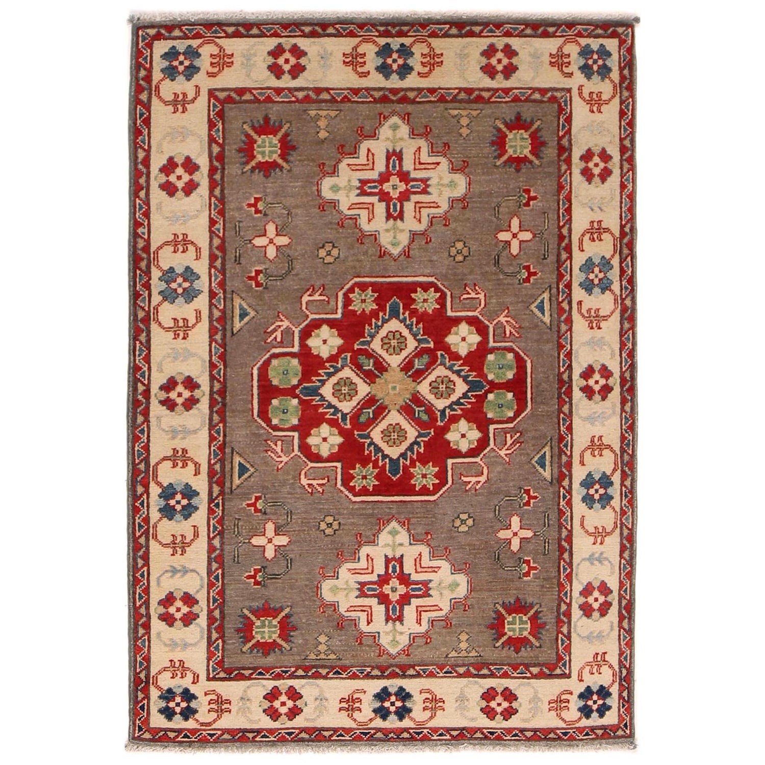 Kazak Rug Handmade Brown Medallion 3x5 ft