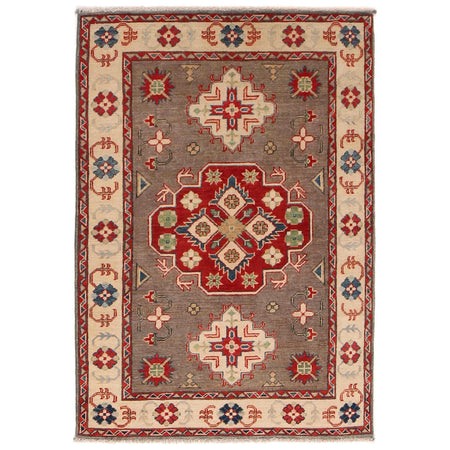 Kazak Rug Handmade Brown Medallion 3x5 ft