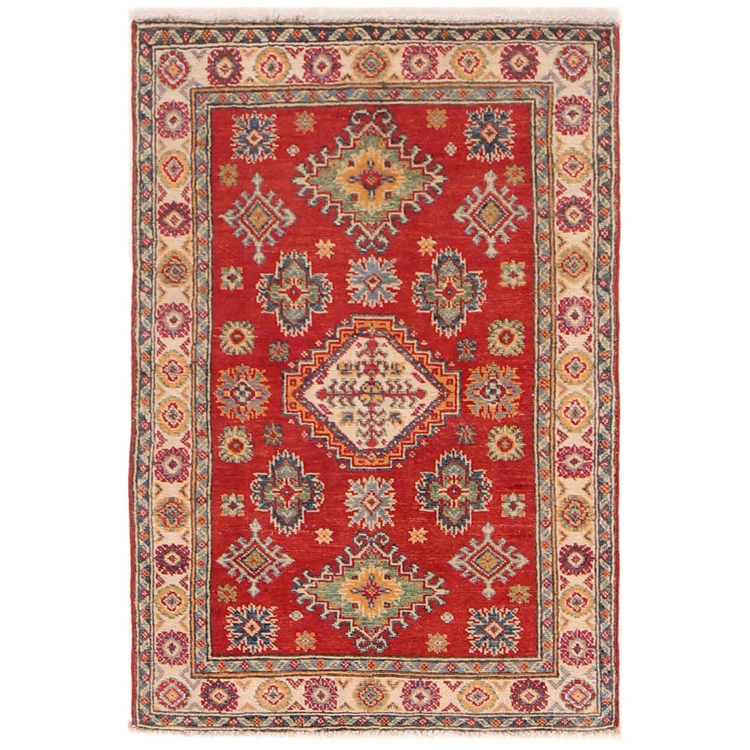 Kazak Rug Handmade Red Medallion 2x4 ft
