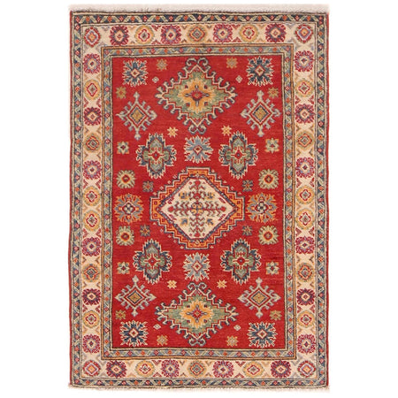 Kazak Rug Handmade Red Medallion 2x4 ft