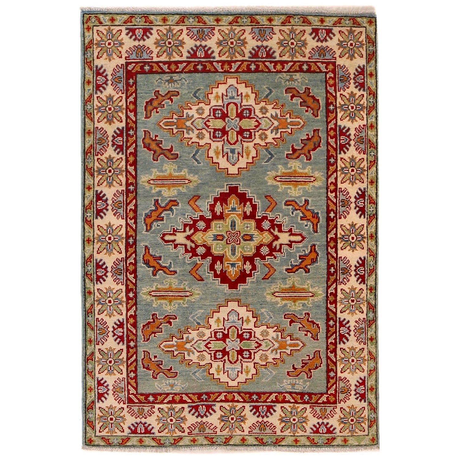 Kazak Rug Handmade Blue Medallion 3x5 ft