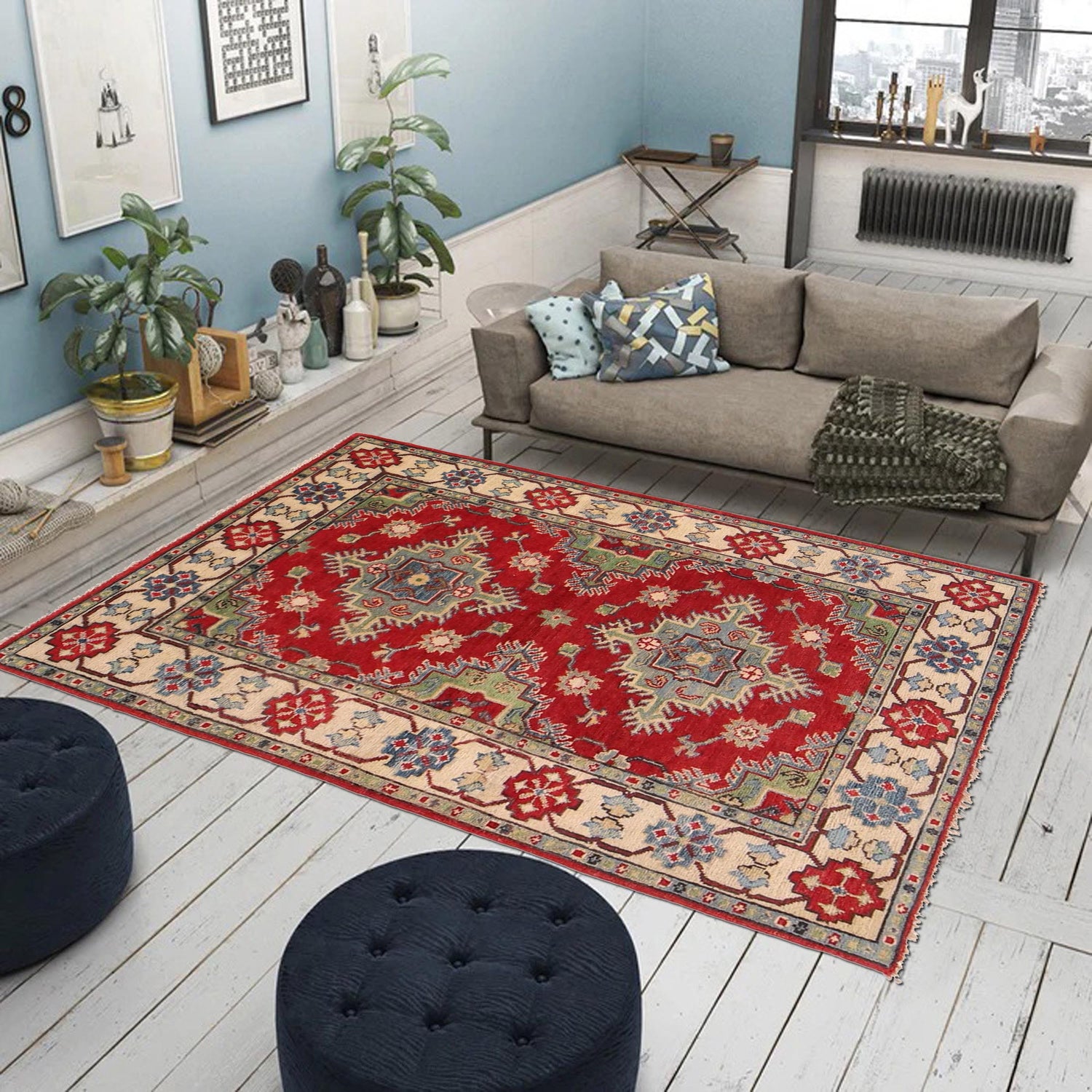 Kazak Rug Handmade Red Medallion 3x5 ft