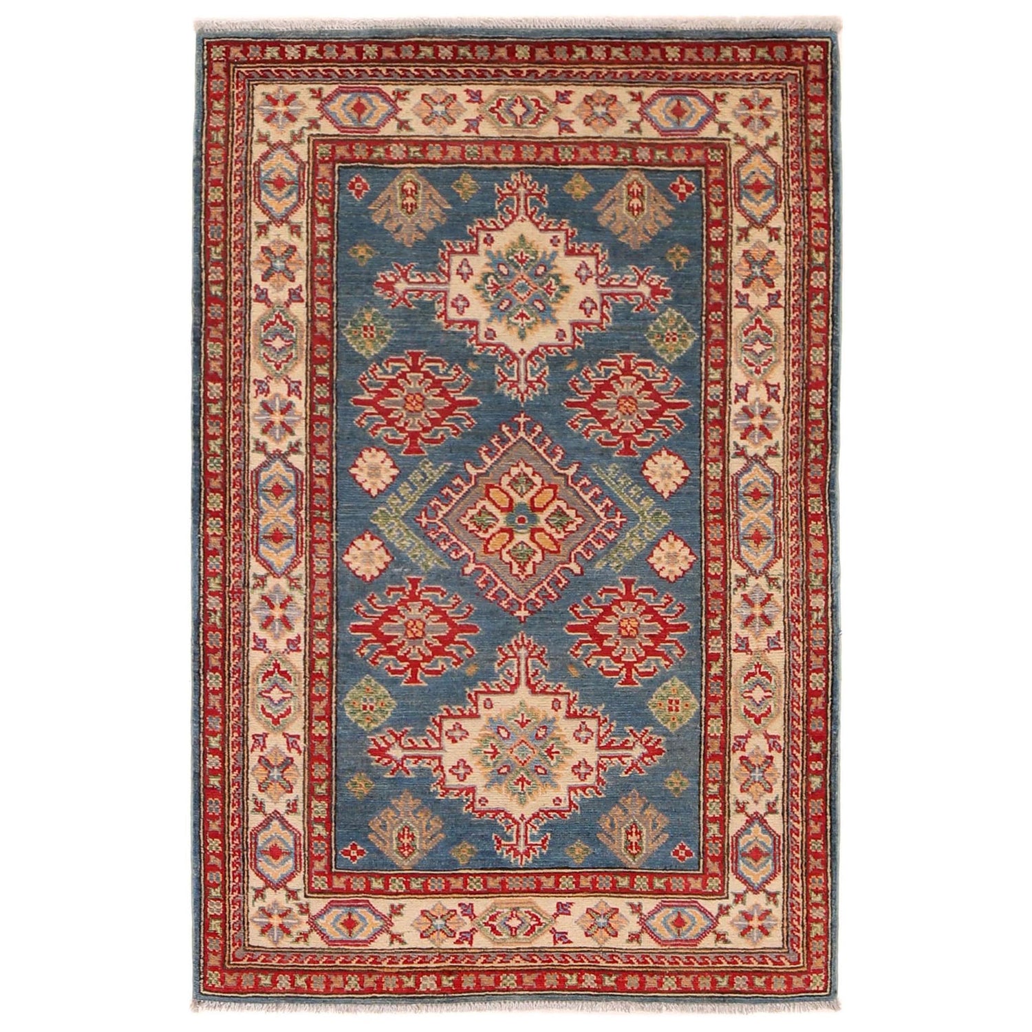 Kazak Rug Handmade Blue Medallion 3x5 ft