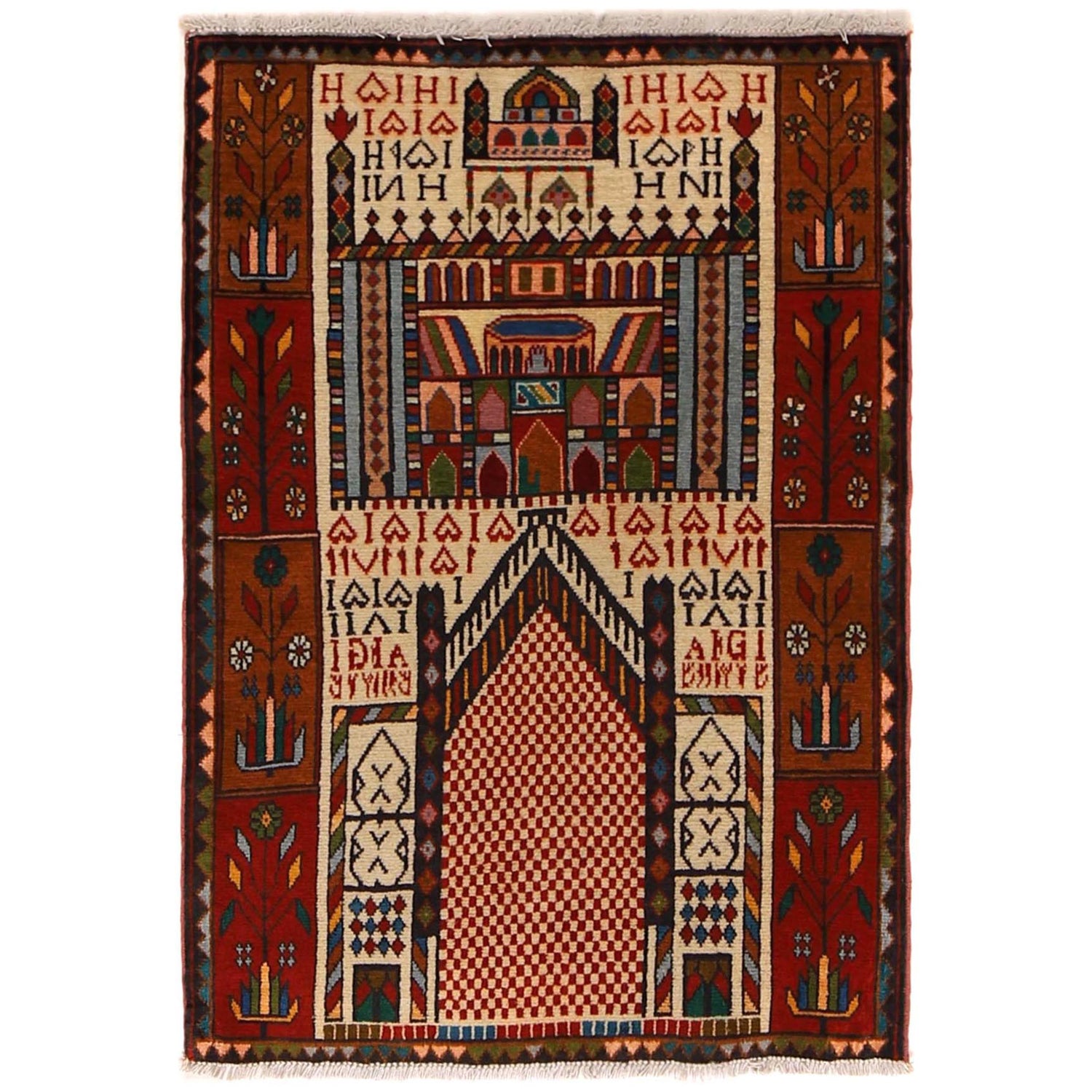 Baluchi Rug Handmade Multi Prayer Design 2x4 ft
