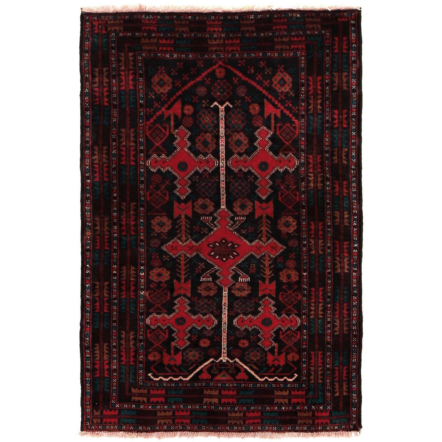 Baluchi Rug Handmade Multi Geometric 3x5 ft