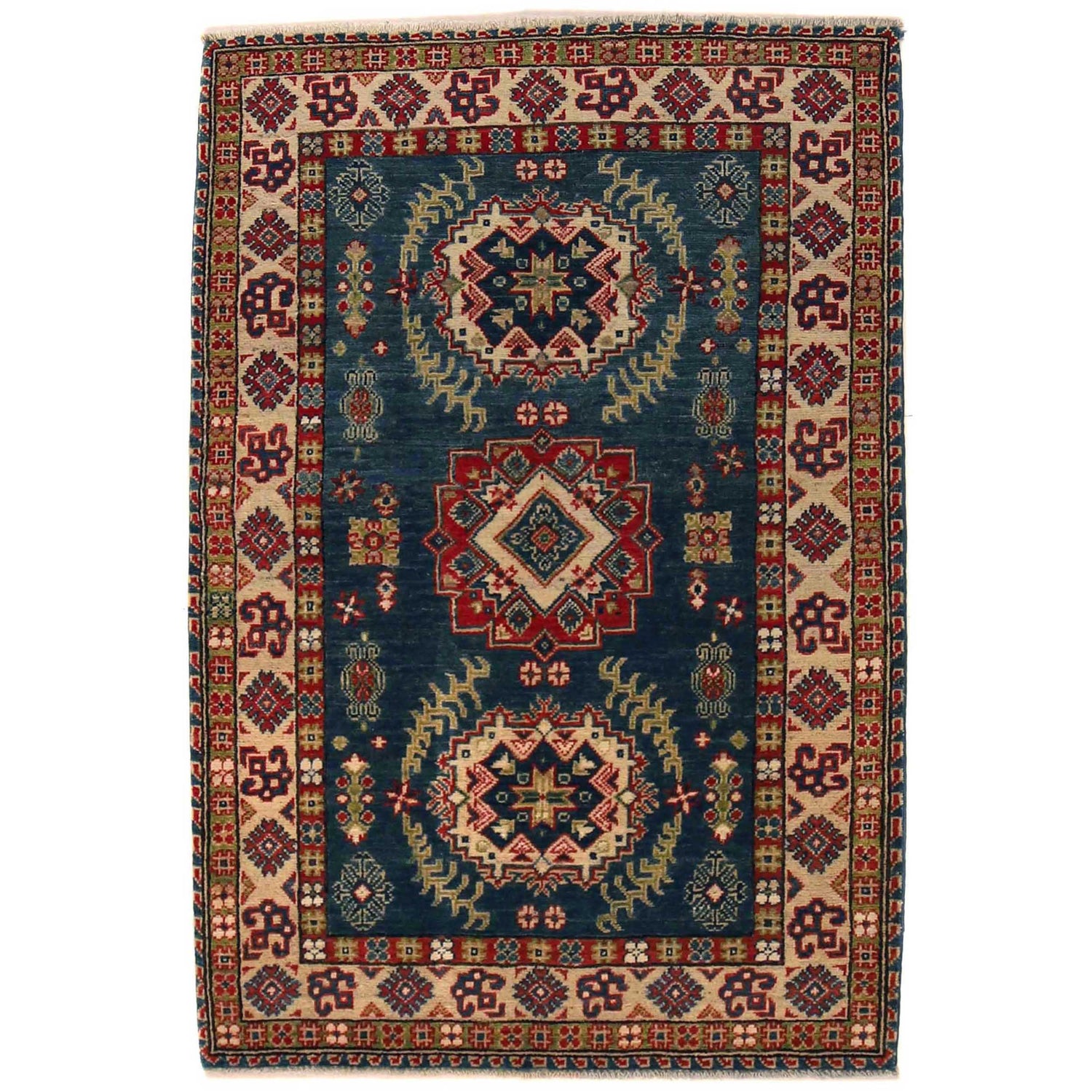 Kazak Rug Handmade Blue Medallion 3x5 ft