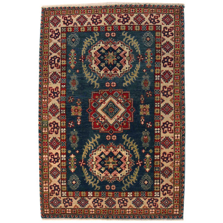 Kazak Rug Handmade Blue Medallion 3x5 ft
