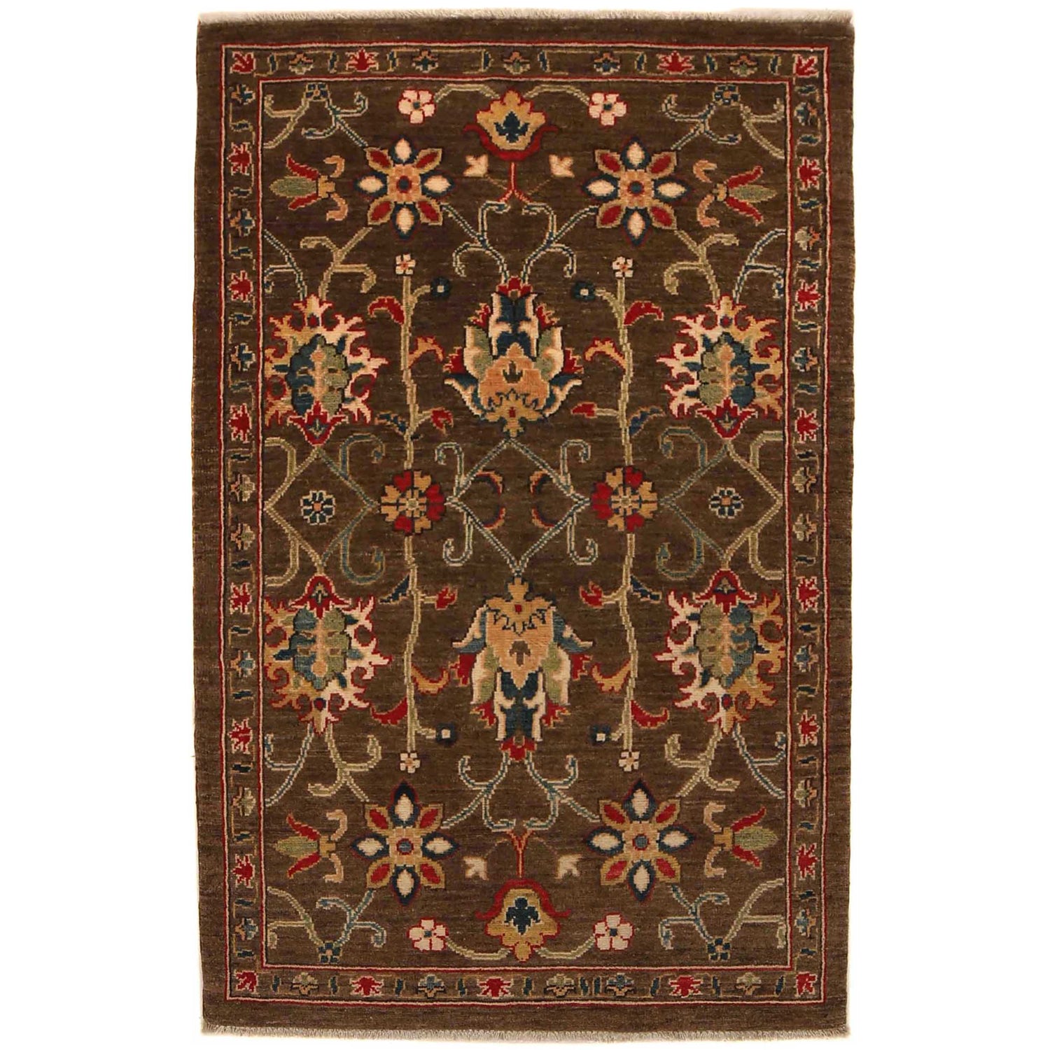 Sultani Area Rug Handmade Brown Floral 3x5 ft