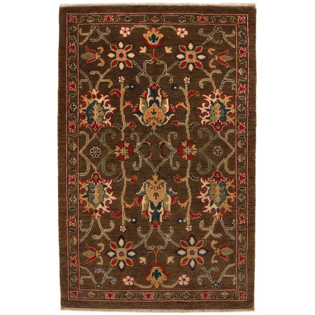 Sultani Area Rug Handmade Brown Floral 3x5 ft