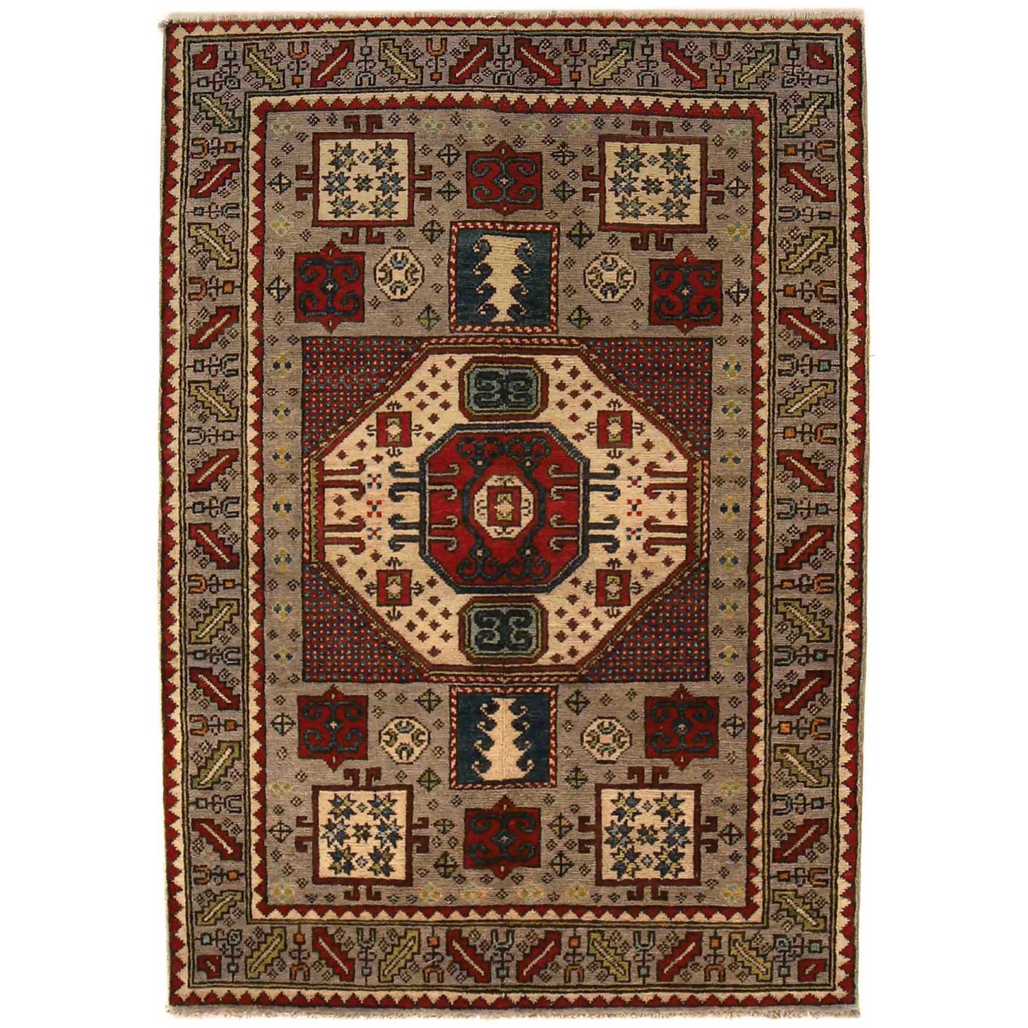 Mamluk Area Rug Handmade Brown Medallion 3x5 ft