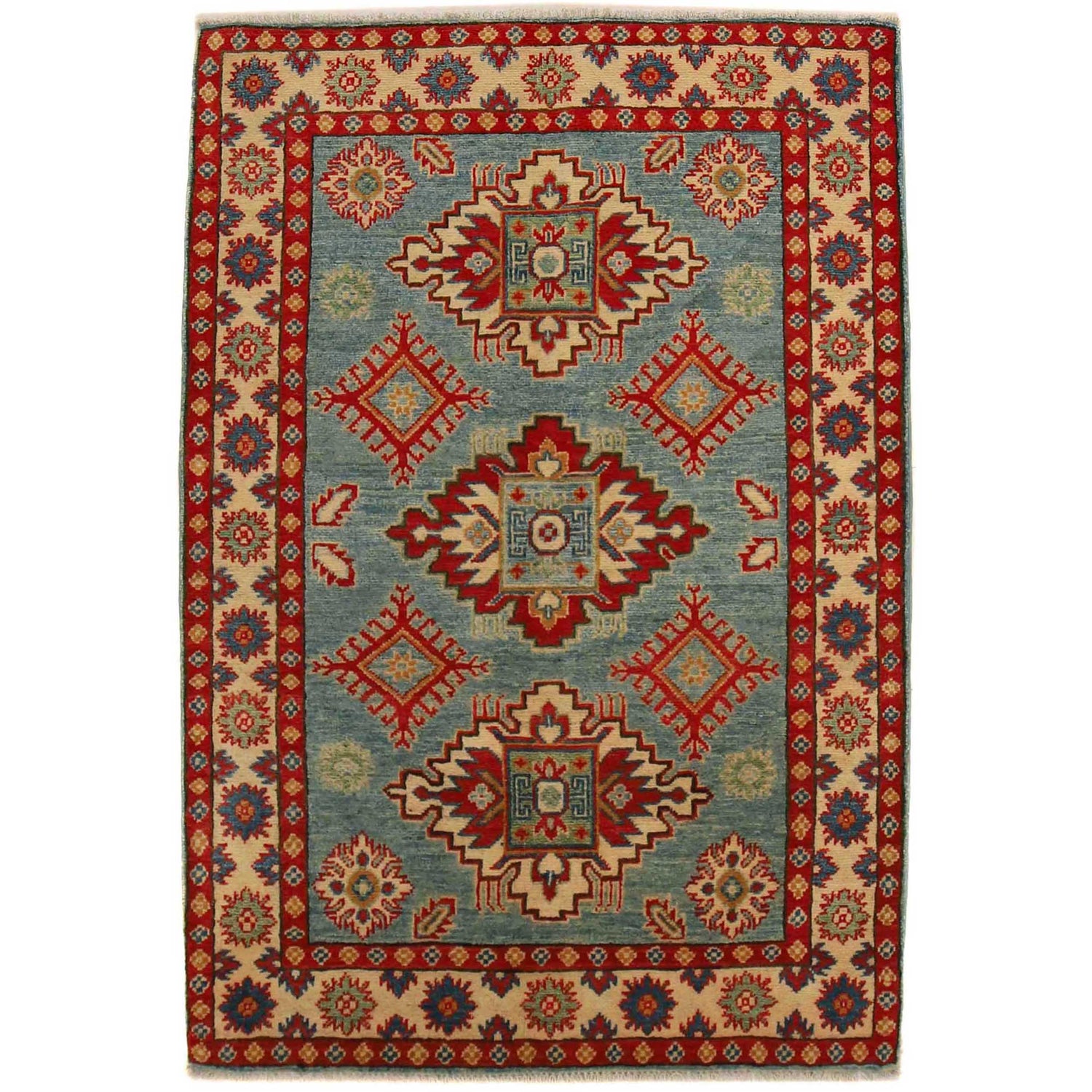 Kazak Rug Handmade Blue Medallion 3x5 ft