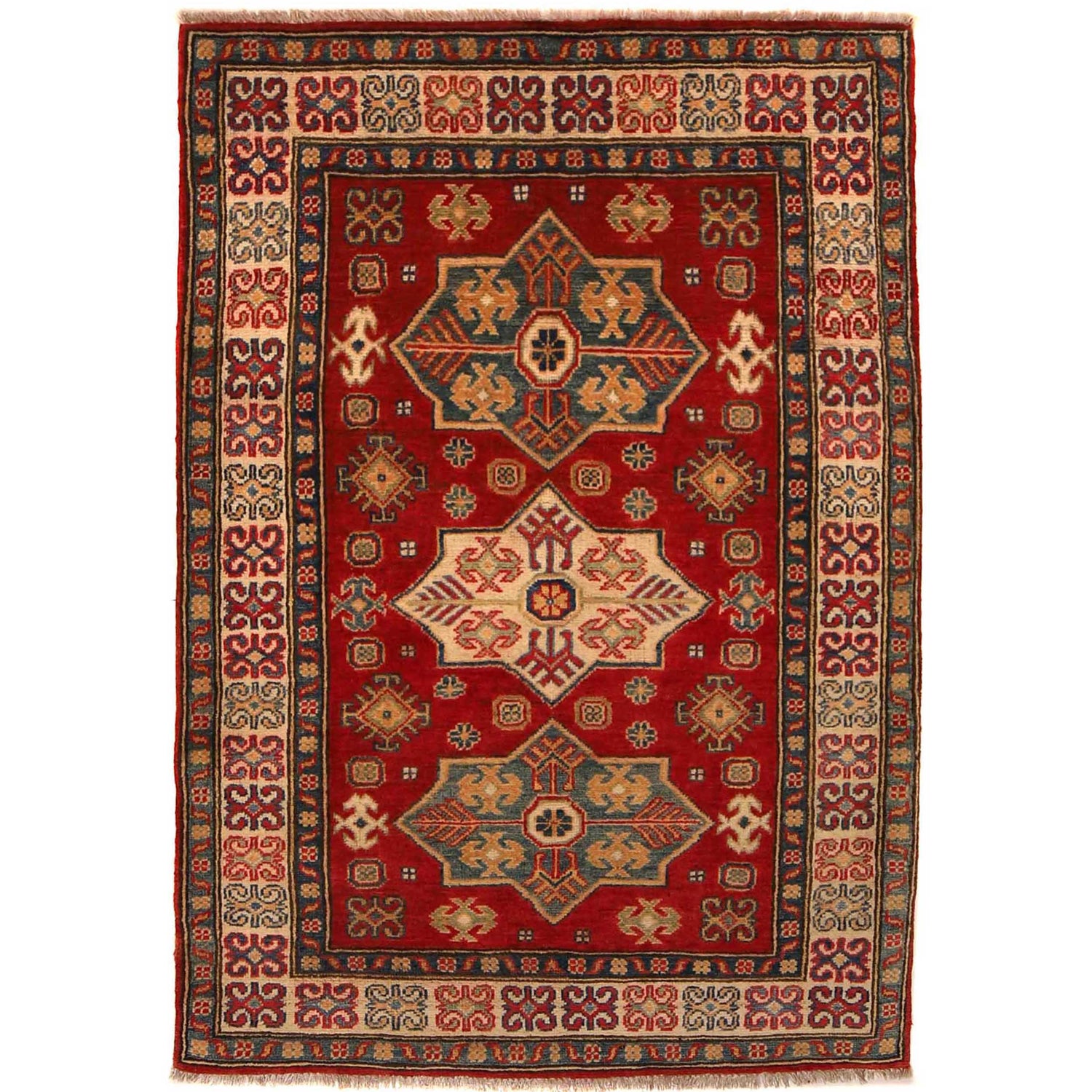 Kazak Rug Handmade Red Medallion 3x5 ft